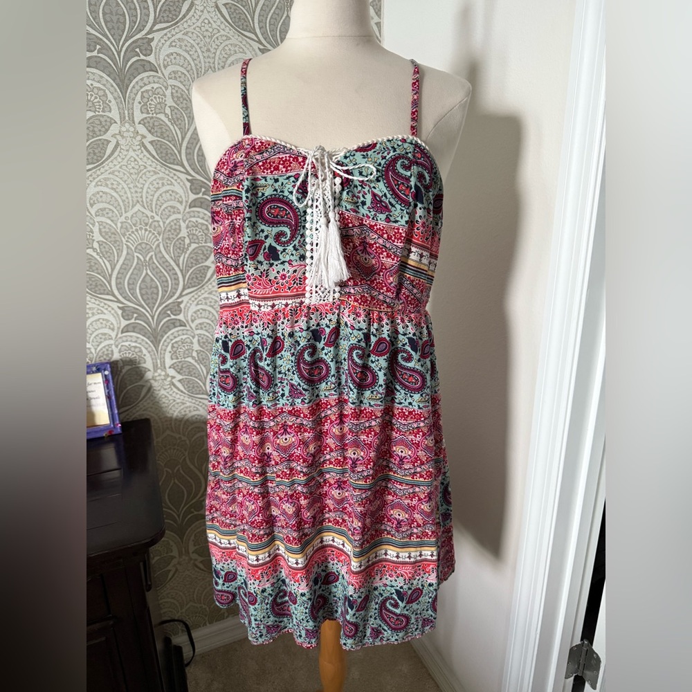 No Boundaries Pink and Green Paisley Mini Dress